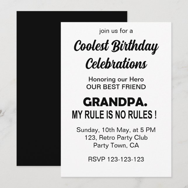 Cool Grandpa Birthday Party Invitation (Front/Back)
