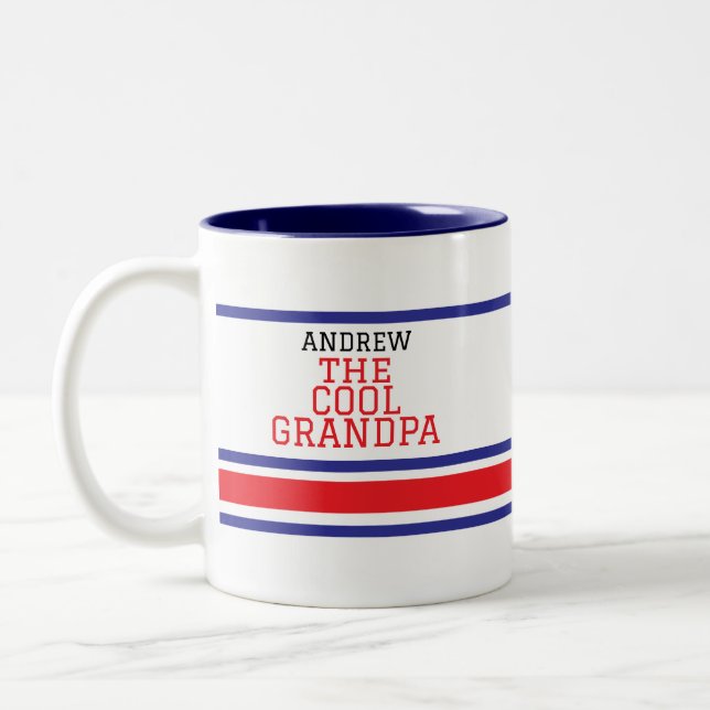 Cool Grandpa Personalized Red Blue Stripe White   Two-Tone Coffee Mug (Left)