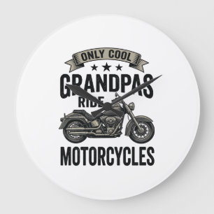 Cool Grandpas Ride Motorcycles Vintage Biker Shirt Large Clock