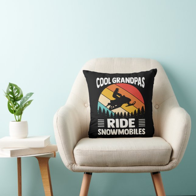 Cool Grandpas Ride Snowmobiles Vintage Sunset Throw Pillow (Chair)