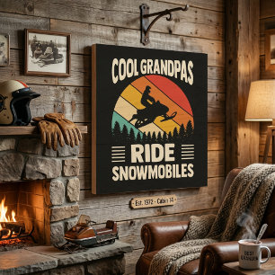 Cool Grandpas Ride Snowmobiles Vintage Sunset Wood Wall Art