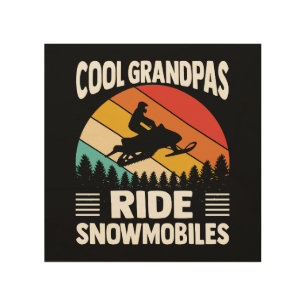 Cool Grandpas Ride Snowmobiles Vintage Sunset Wood Wall Art