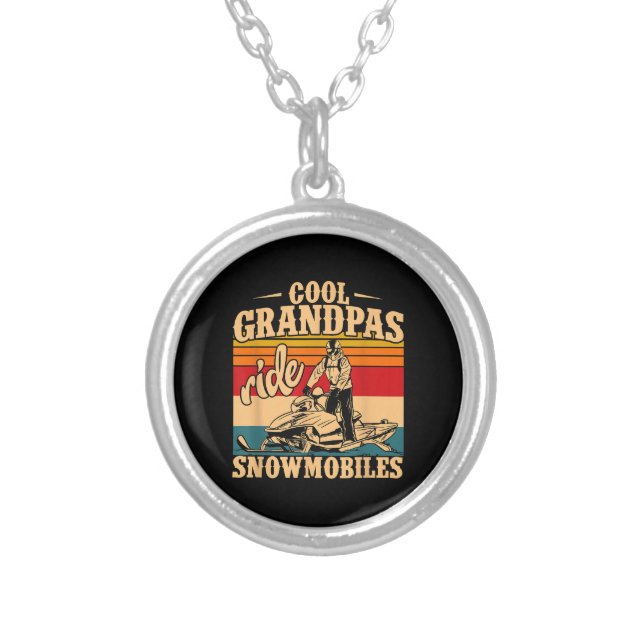 Cool Grandpas rides Snowmobiles Snowmobile Snowmob Silver Plated Necklace (Front)