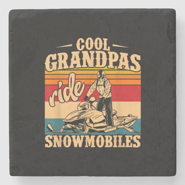 Cool Grandpas rides Snowmobiles Snowmobile Snowmob Stone Coaster (Front)
