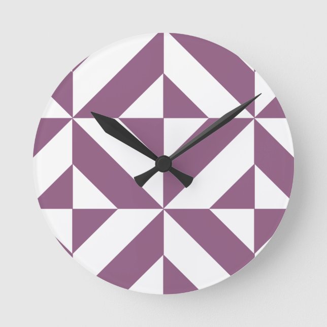 Cool Grape Geometric Deco Cube Pattern Round Clock (Front)