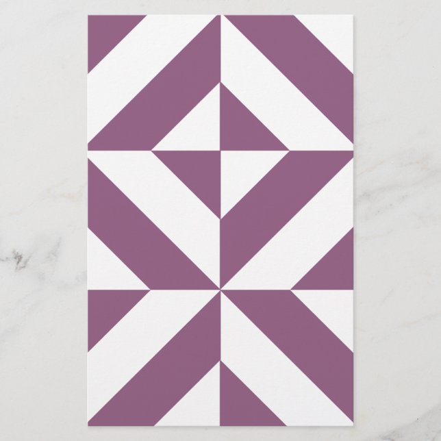Cool Grape Geometric Deco Cube Pattern Stationery (Front)
