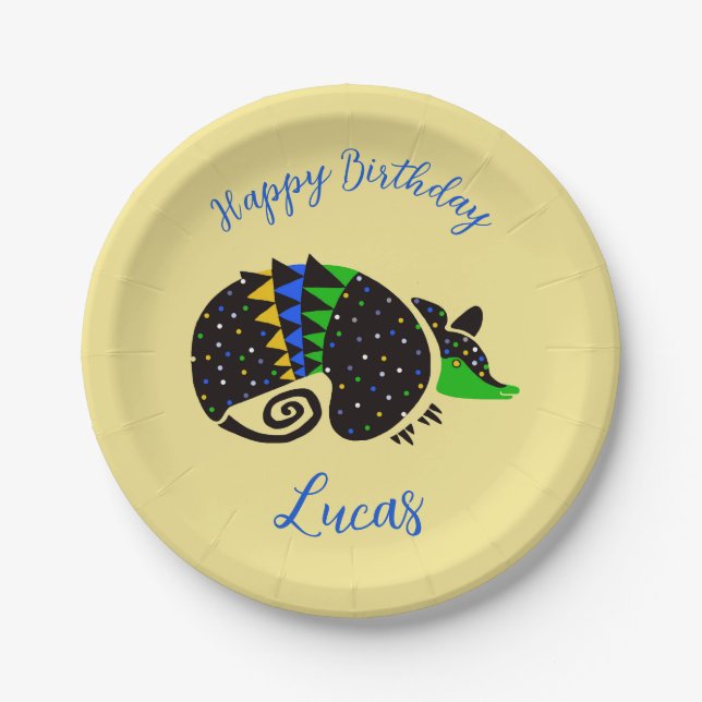  Cool graphic ARMADILLO - Happy Birthday -  Paper Plates (Front)