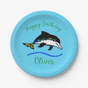 Cool graphic - DOLPHIN - Happy Birthday- Blue Paper Plates