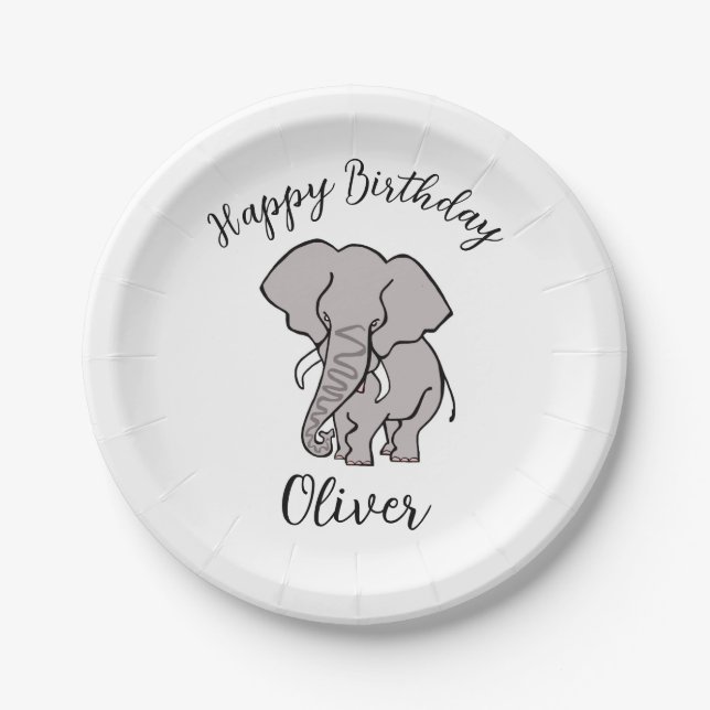 Cool graphic ELEPHANT - Happy Birthday - Party Paper Plates (Front)