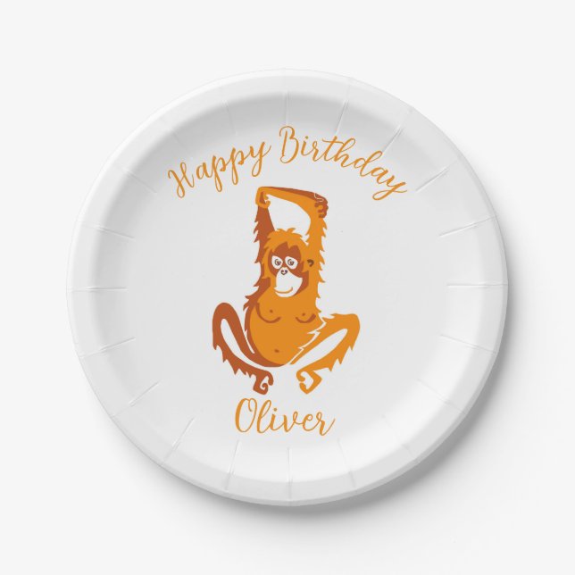  Cool graphic ORANGUTAN - Happy Birthday -- Party Paper Plates (Front)