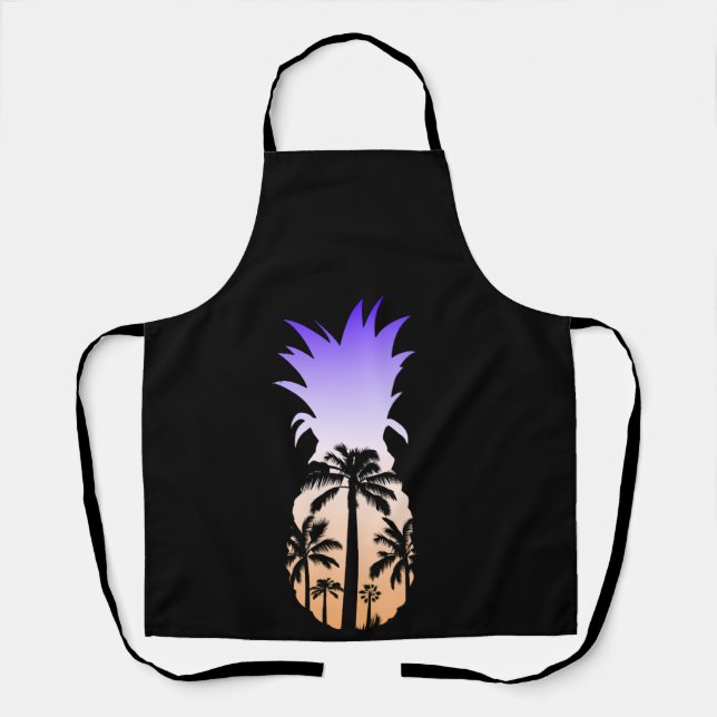 Cool Graphic Pineapple Sunset Palm Tree Beach Apron (Front)