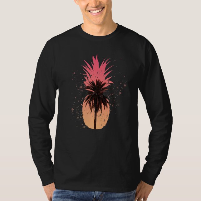 Cool Graphic Pineapple Sunset Palm Tree Beach T-Shirt (Front)