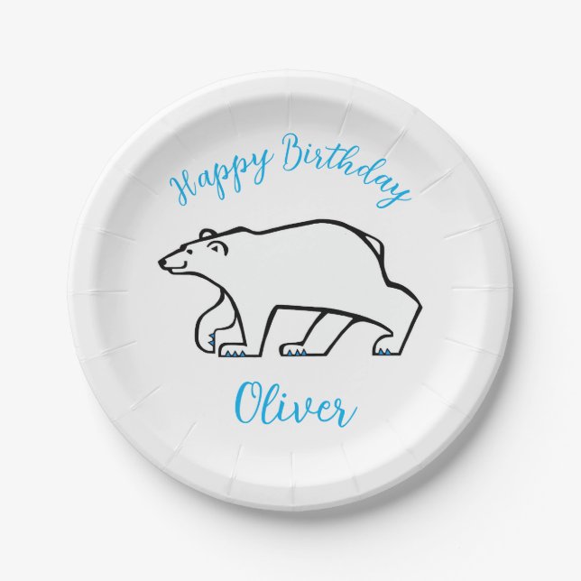  Cool graphic POLAR BEAR - Happy Birthday - Party  Paper Plates (Front)