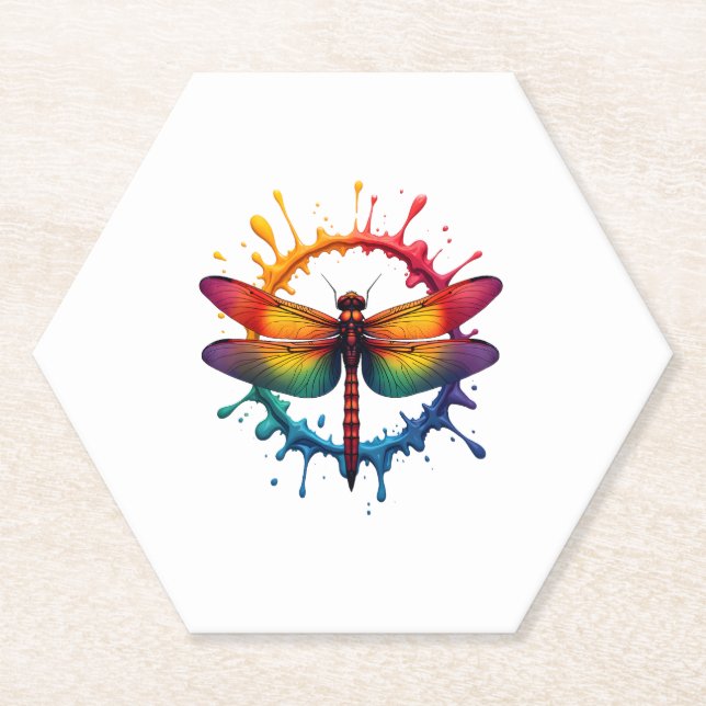 Cool Graphic Tie Dye Sunglasses Dragonfly Illustra Paper Coaster (Front)