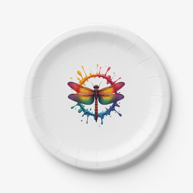 Cool Graphic Tie Dye Sunglasses Dragonfly Illustra Paper Plates (Front)