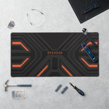 Cool Gray And Orange Geometric Gaming Background Desk Mat by artOnWear at Zazzle