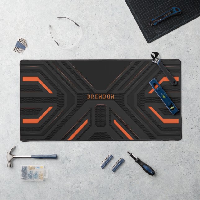 Cool Gray and Orange Geometric Gaming Background Desk Mat (Workstation)