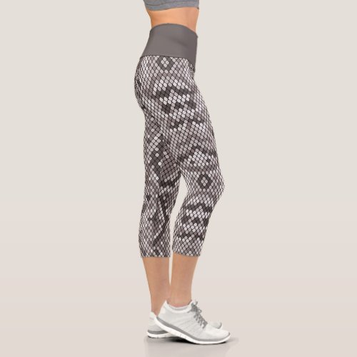 Cool Gray And White Snakeskin Snake Pattern Capri Leggings