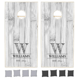Cool gray bamboo wood print Family Monogram Cornhole Set