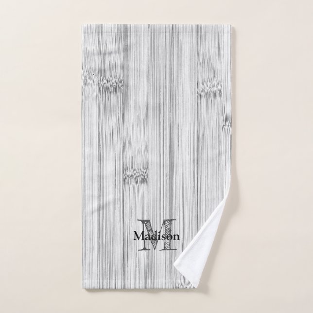 Cool gray bamboo wood print Monogram Bath Towel Set (Hand Towel)