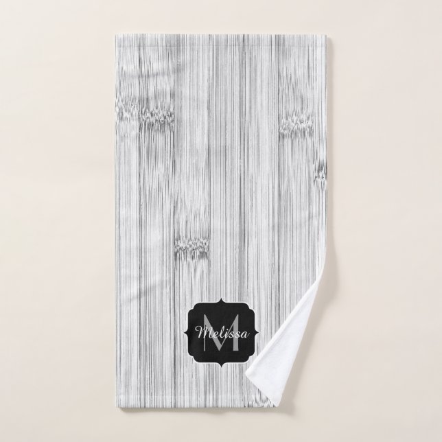 Cool gray bamboo wood print Monogram Bath Towel Set (Hand Towel)