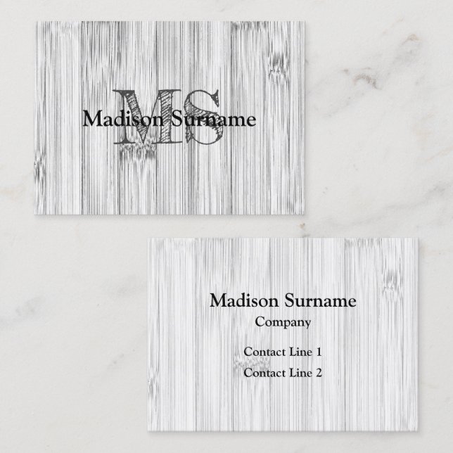 Cool gray bamboo wood print Monogram Business Card (Front/Back)