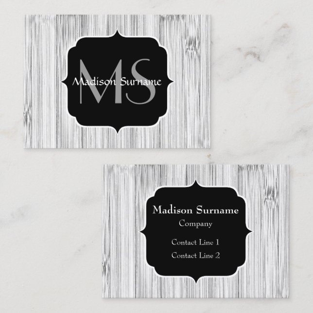 Cool gray bamboo wood print Monogram Business Card (Front/Back)