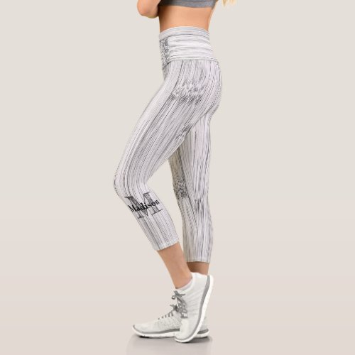 Cool gray bamboo wood print Monogram Capri Leggings