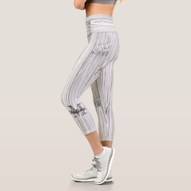 Cool gray bamboo wood print Monogram Capri Leggings (Left)