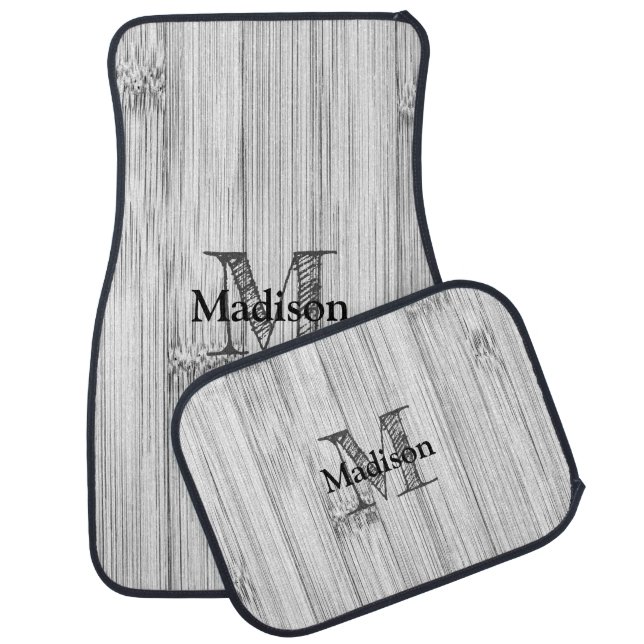 Cool gray bamboo wood print Monogram Car Floor Mat (Set)