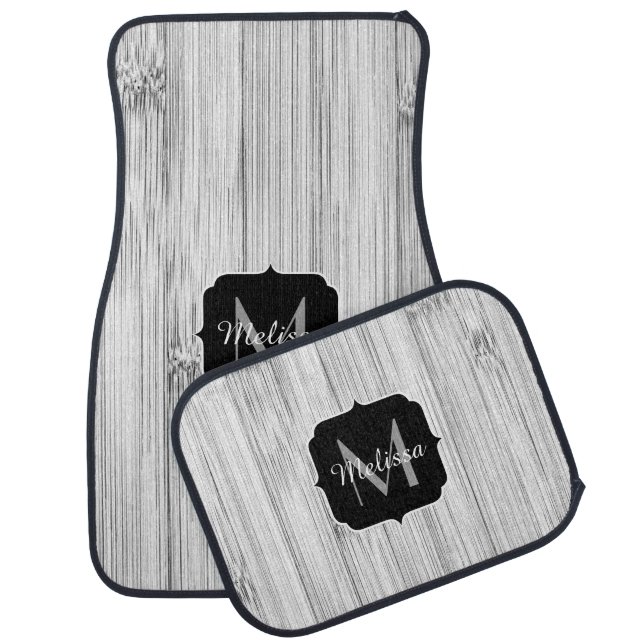 Cool gray bamboo wood print Monogram Car Floor Mat (Set)