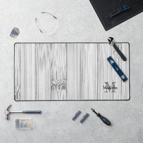 Cool gray bamboo wood print Monogram Desk Mat