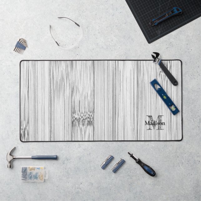 Cool gray bamboo wood print Monogram Desk Mat (Workstation)