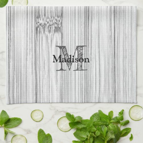 Cool gray bamboo wood print Monogram Kitchen Towel