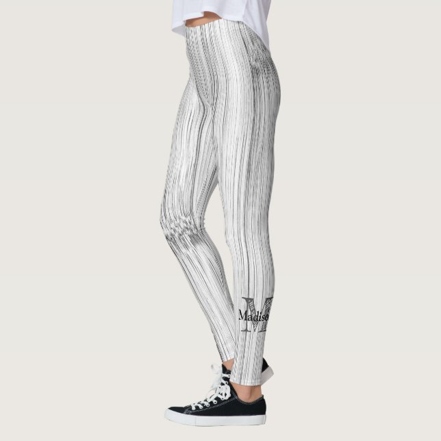 Cool gray bamboo wood print Monogram Leggings (Left)