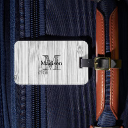 Cool gray bamboo wood print Monogram Luggage Tag