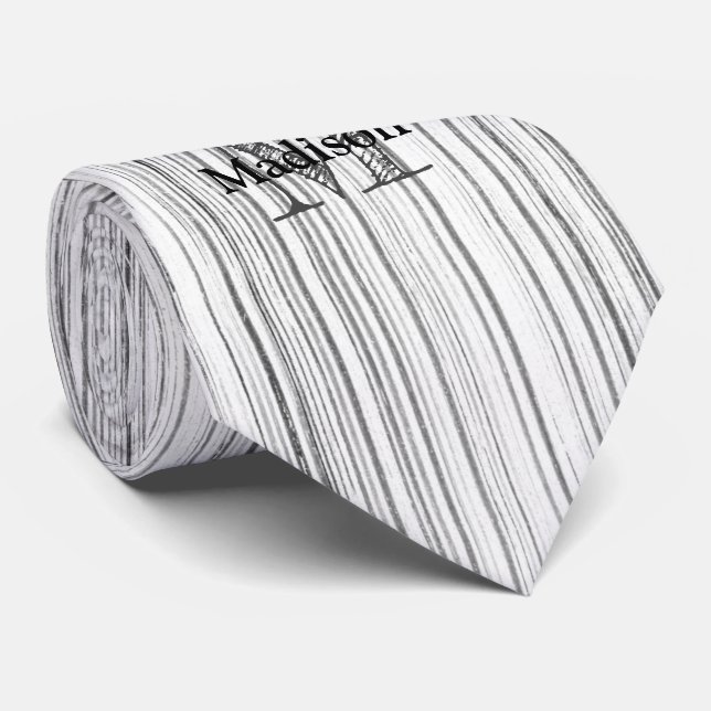 Cool gray bamboo wood print Monogram Neck Tie (Rolled)