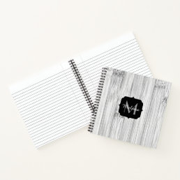 Cool gray bamboo wood print Monogram Notebook