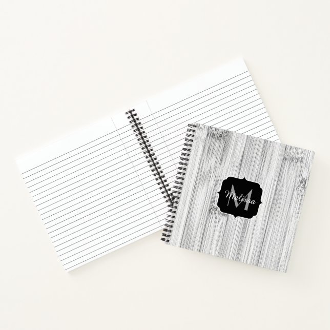 Cool gray bamboo wood print Monogram Notebook (Inside)