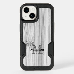 Cool gray bamboo wood print Monogram OtterBox iPhone 14 Case
