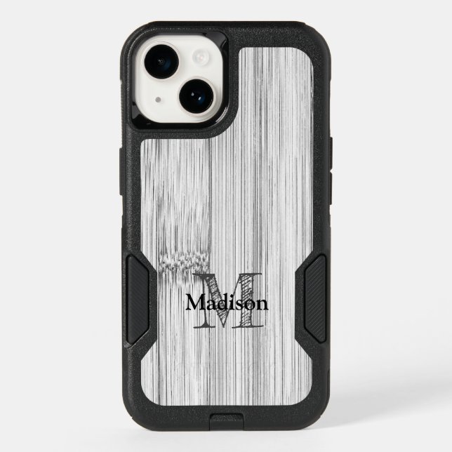 Cool gray bamboo wood print Monogram Otterbox iPhone Case (Back)