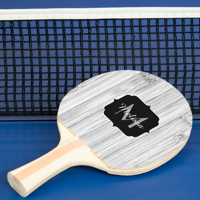 Cool gray bamboo wood print Monogram Ping Pong Paddle (Insitu)