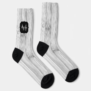 Cool gray bamboo wood print Monogram Socks