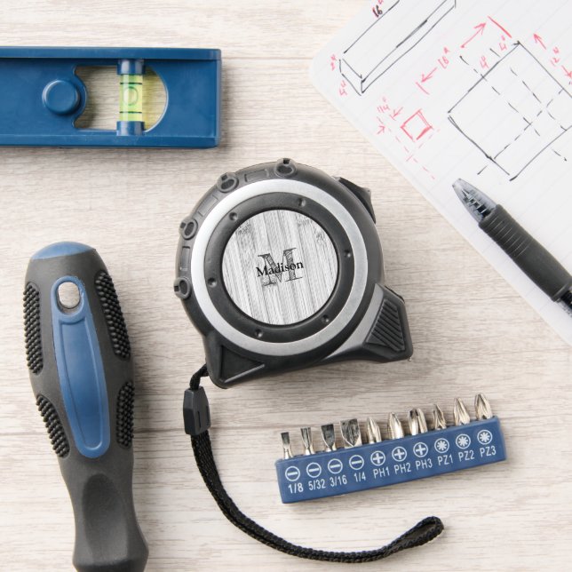 Cool gray bamboo wood print Monogram Tape Measure (Workshop)