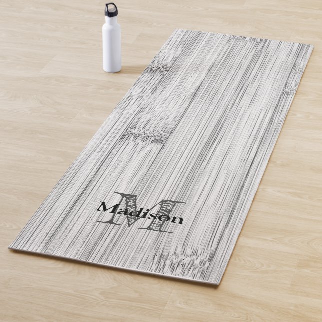 Cool gray bamboo wood print Monogram Yoga Mat (In Situ)