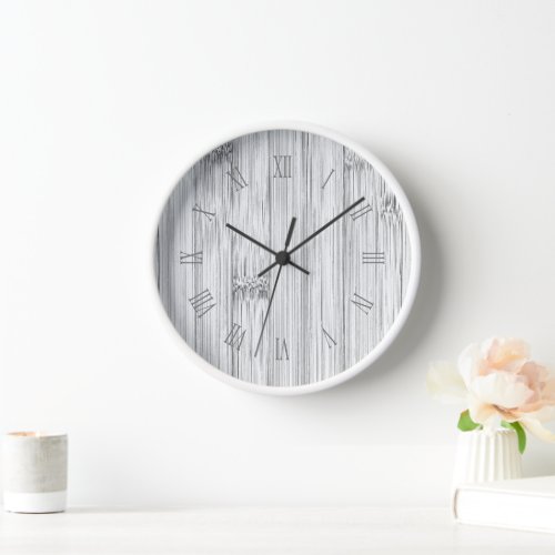 Cool gray bamboo wood print Roman numbers Clock
