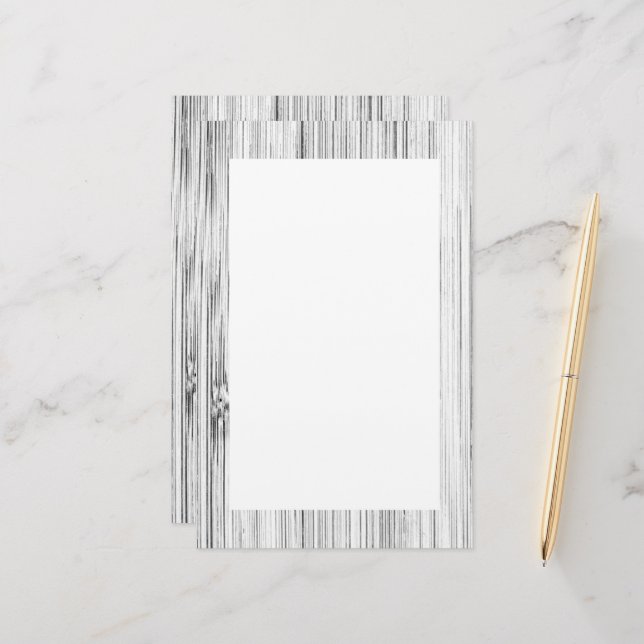 Cool gray bamboo wood print stationery (Front/Back In Situ)