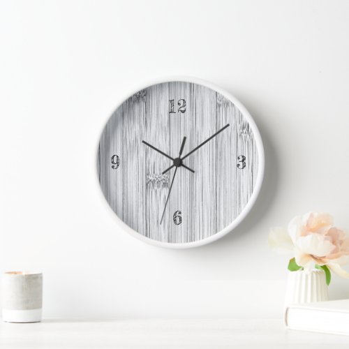 Cool gray bamboo wood print with numbers clock