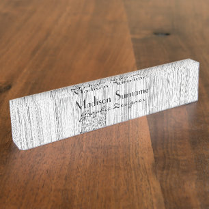 Cool gray bamboo wood print with text desk name plate
