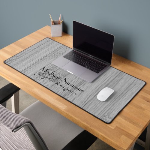 Cool gray bamboo wood print Your name Occupation Desk Mat